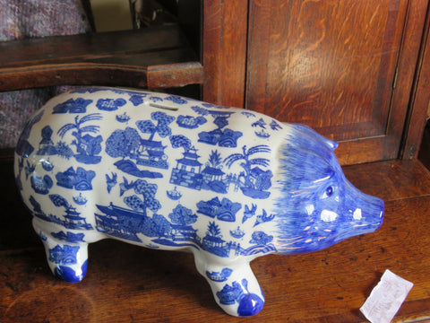 Blue and White ceramic pig